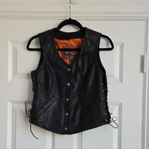 Black Leather Vest with Lace-Up Sides